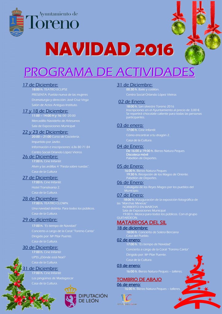 Navidad 2016 en Toreno, programa de actividades 2