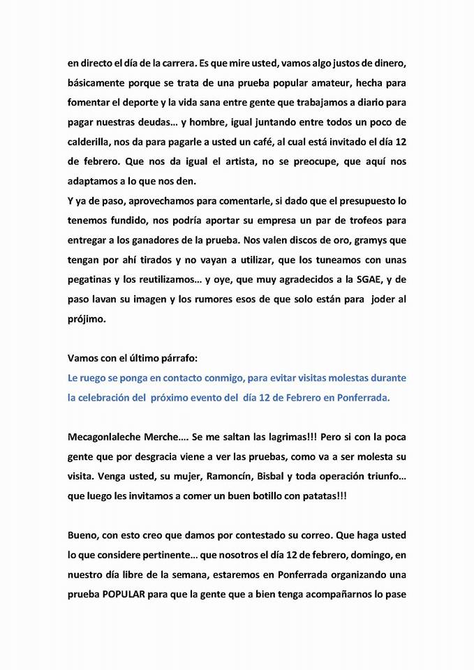 Los organizadores del Circuito Popular Cross Bierzo reciben un correo de la SGAE y esta es su divertida respuesta 3