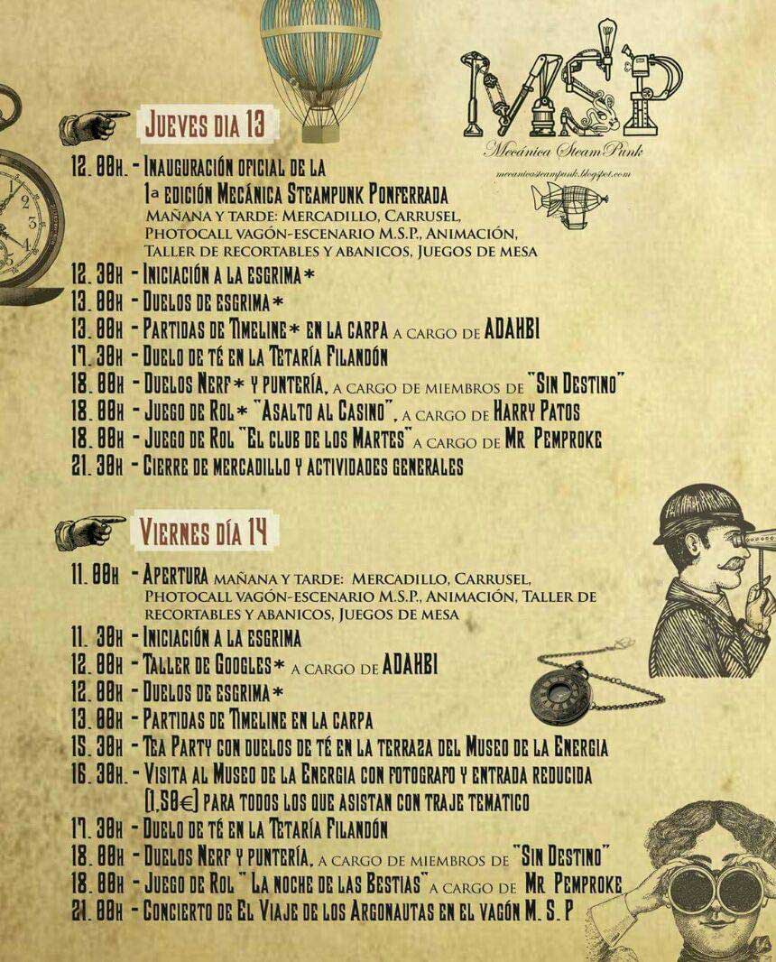 Programa del evento MSP Mecánica Steampunk Ponferrada 3