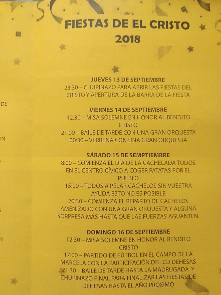 Fiestas del Cristo 2018 en Dehesas del 13 al 16 de septiembre 2