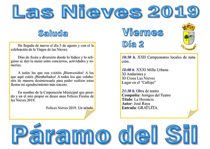 Fiestas de Las Nieves en Páramo del Sil. 2, 3, 4, 5 y 6 de agosto. Programación de actividades 2