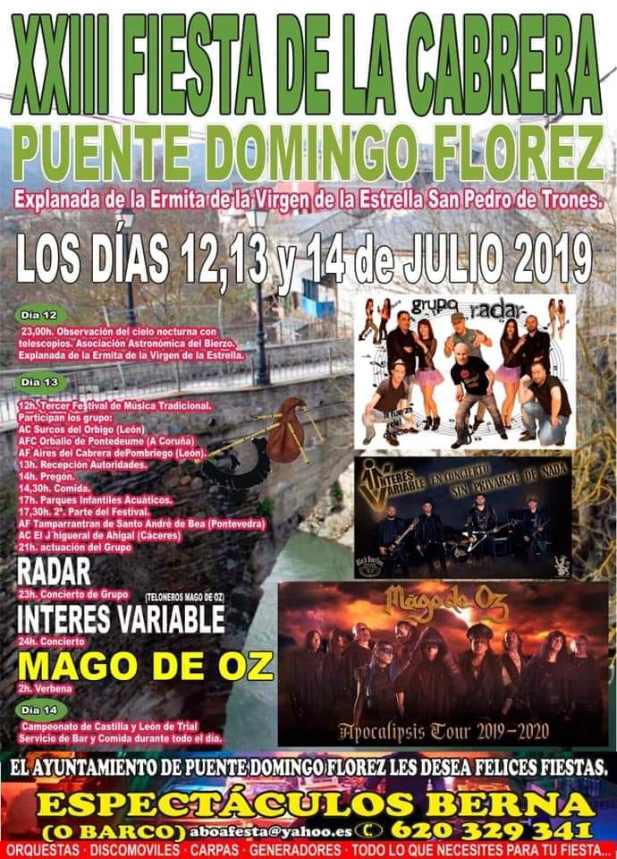 La XXIII Fiesta de la Cabrera se celebra en Puente de Domingo Flórez y llega con el directo de Mago de Oz. 12 al 14 de julio 2