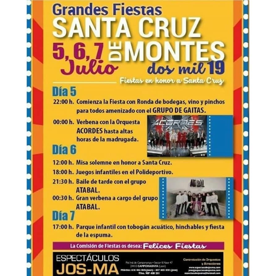 Fiestas en Santa Cruz de Montes 2019. 5, 6 y 7 de julio en honor a la Santa Cruz 2