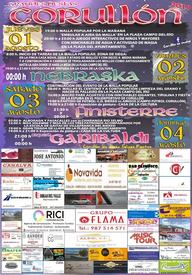 Grandes Fiestas en Corullón. 1 al 4 de agosto 2019 2 Grandes Fiestas en Corullón. 1 al 4 de agosto 2019 2