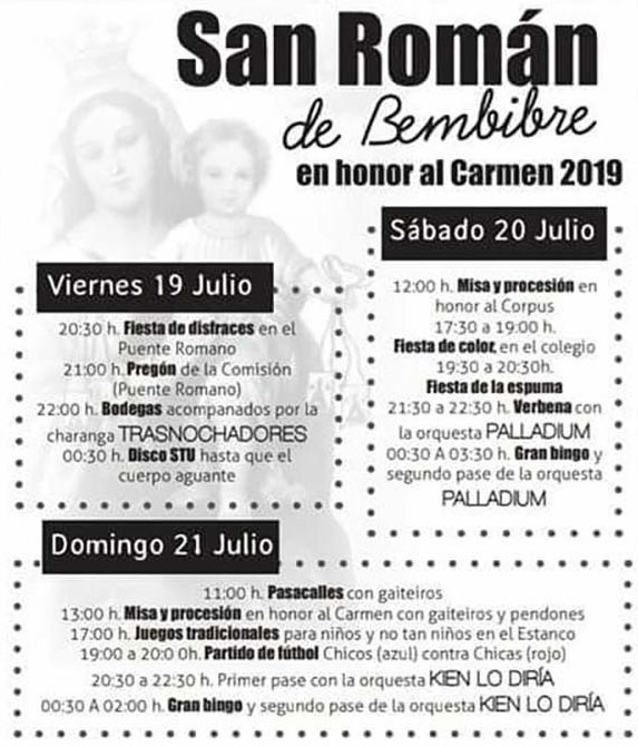 Fiestas del Carmen en San Román de Bembibre. 19 al 21 de julio 2