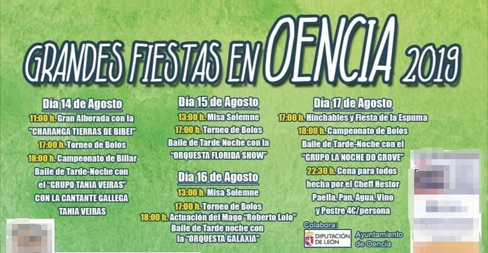Fiestas en Oencia. 14 al 17 de agosto 2019 2 Fiestas en Oencia. 14 al 17 de agosto 2019 2