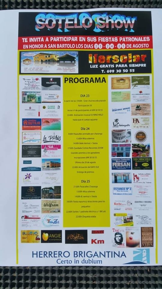 Grandes Fiestas en Sotelo en honor a San Bartolo 23 al 25 de agosto 2019 2 Grandes Fiestas en Sotelo en honor a San Bartolo 23 al 25 de agosto 2019 2