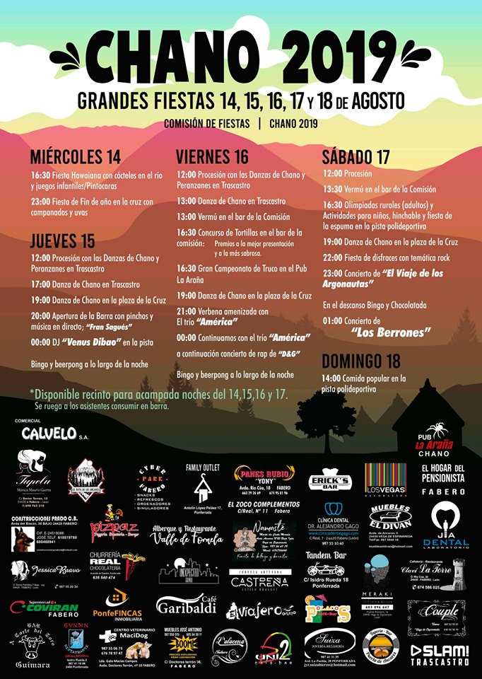 Grandes Fiestas en Chano. 14 al 18 de agosto 2019 2 Grandes Fiestas en Chano. 14 al 18 de agosto 2019 2