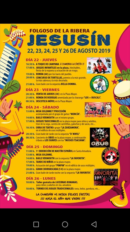 Fiestas en Folgoso de la RIbera. 22 al 26 de agosto 2019 2