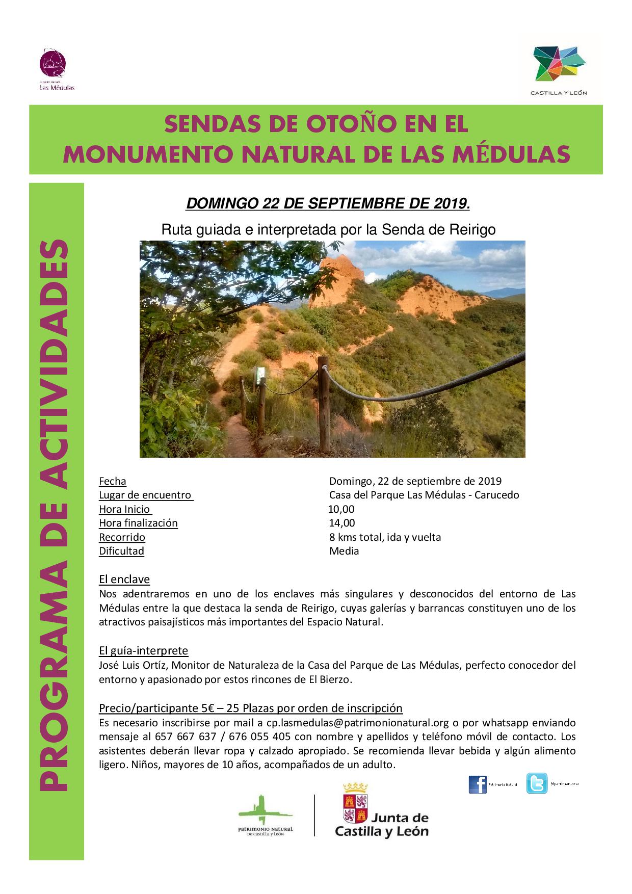 la Casa del Parque de las Médulas organiza este domingo una ruta de otoño por la Senda de Reirigo 2