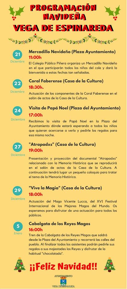 Programa de Navidad 2019 en Vega de Espinareda 2 Programa de Navidad 2019 en Vega de Espinareda 2