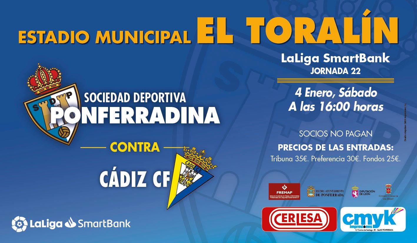 La Liga vuelve a el Toralín el 4 de enero con el partido Ponferradina - Cádiz 2