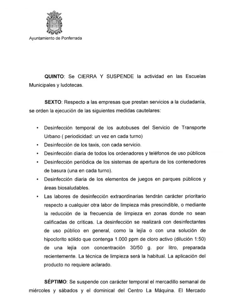 Ponferrada cierra todos los espacios públicos hasta el 26 de marzo, como prevención ante la expansión del Coronavirus 5