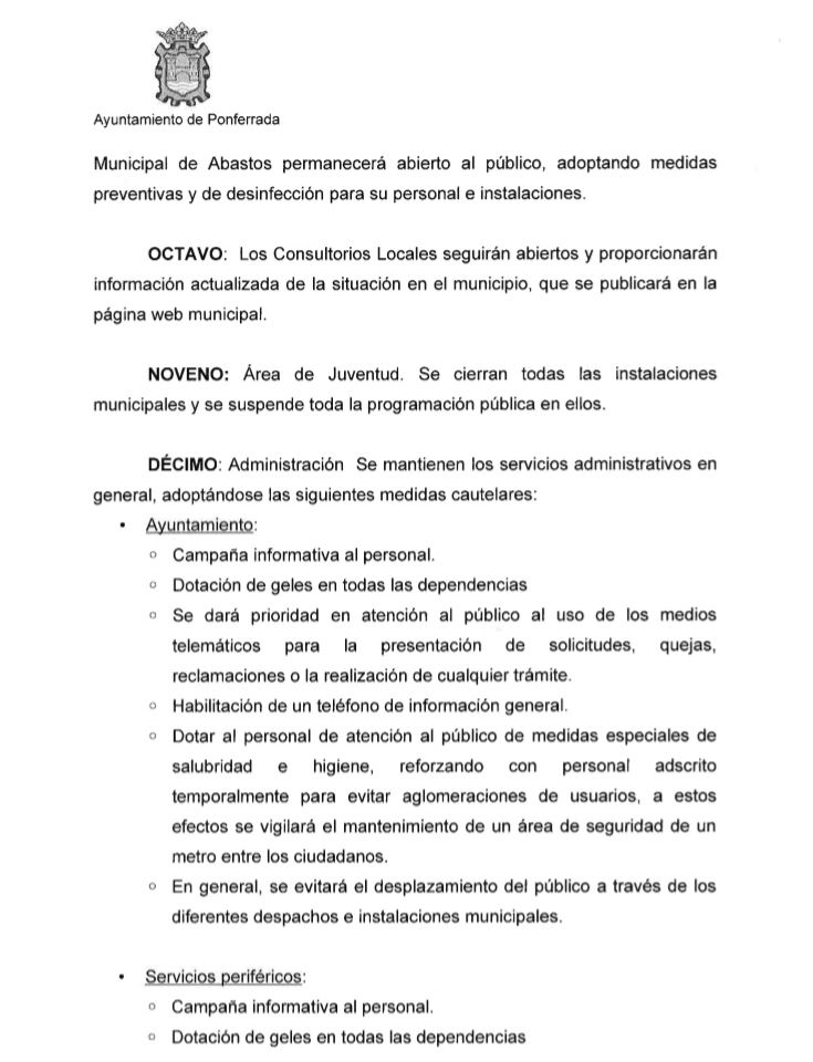 Ponferrada cierra todos los espacios públicos hasta el 26 de marzo, como prevención ante la expansión del Coronavirus 6