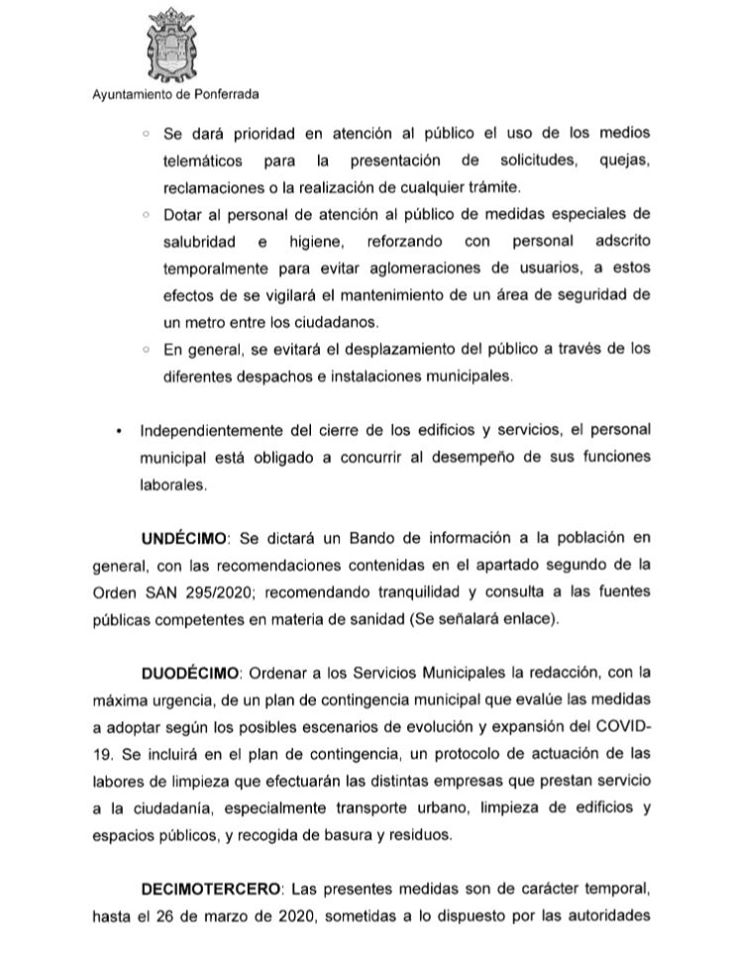 Ponferrada cierra todos los espacios públicos hasta el 26 de marzo, como prevención ante la expansión del Coronavirus 7